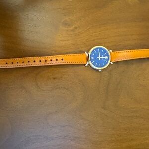 Women’s Tan Leather Strap Fossil Watch with Dark Blue Dial